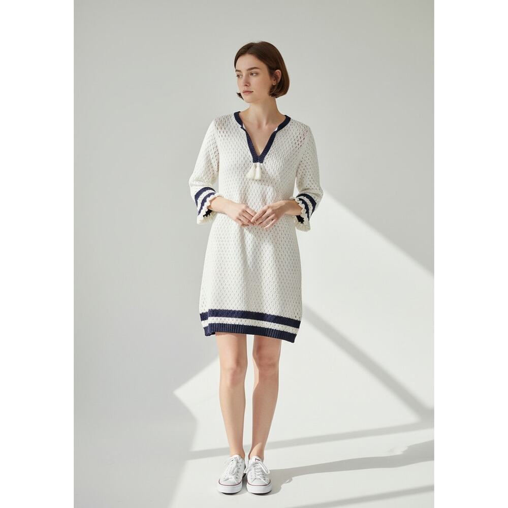 Tommy Bahama White Navy Blue Knit Swimsuit Cover Up Dress Women Small